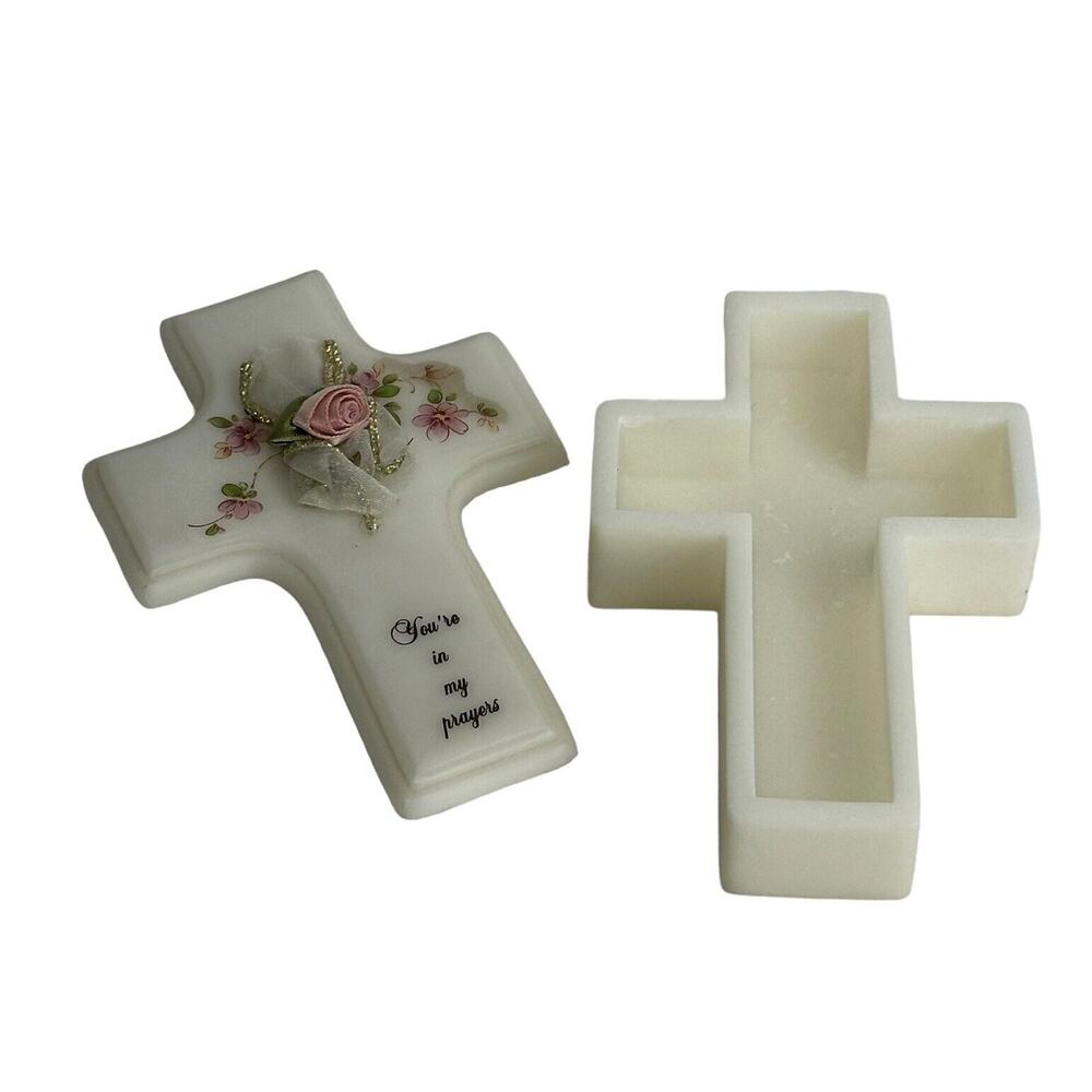 Vintage Cross Shaped Keepsake Trinket Box “You Are in our prayers”